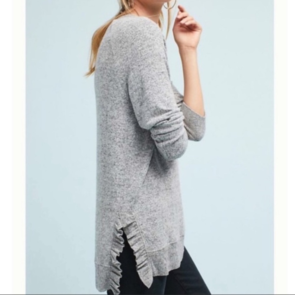 Anthro Postmark Split Hem Ruffle Sweater Sz S
